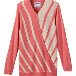 SILVERTS - WOMEN'S OPEN BACK STRIPE SWEATER - BEIGE & DUSTY PINK - MEDIUM - NWT